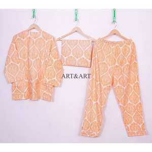 Pijamas Elegantes de Lujo para Mujer, Hechas a Mano en India con Estampado a Bloque, 100% Algodón Puro de Primera Calidad, Conjunto de Primavera y Verano - Product Image 5