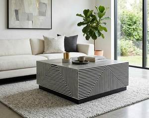 Mesa de Centro de Lujo con Incrustaciones de Hueso, Mueble Decorativo Hecho a Mano, Elegante Centro de Sala con Patrón Artístico - Product Image 1