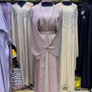 Best Selling Abaya Modest Dubai Beaded Sequined <b>Long</b> Sleeve Abaya Muslim Traditional Handmade Wedding Women Breathable V Neck - Product Image 1