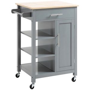 Carrello da Cucina Compatto dal Design Moderno, Regolabile, Grigio, con Ruote, Impermeabile, in Legno di Quercia e Marmo - Product Image 2