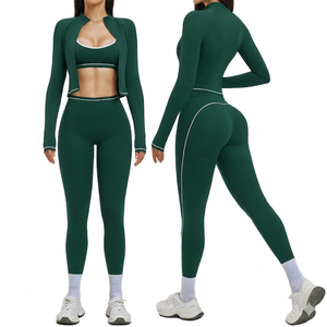 Conjunto de Yoga de 3 Piezas Personalizado para Mujer, Sujetador Ajustable, Leggings de Cintura Alta con Efecto Levanta Glúteos, Ajuste Delgado, Elástico en 4 Direcciones, Secado Rápido - Product Image 3