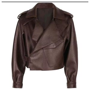 Veste courte Nour Hammour Hatti en cuir marron - Product Image 6