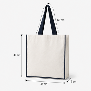 Grand sac fourre-tout en toile de coton 300 GSM, 45x49x12 cm, promotionnel, personnalisable, vente en gros, réutilisable, blanc cassé, avec ruban de 69 cm pour poignée - Product Image 2