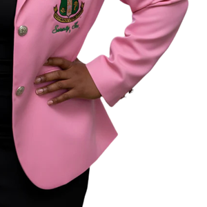 Pink AKA Traditional Crest Blazer Women's Tailored Notch Lapel Formal Business Jacket with Embroidered Crest - Product Image 5