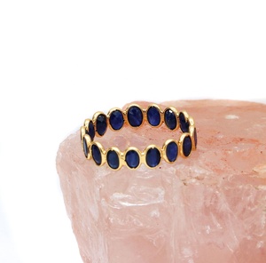 Wholesale 9K Solid Yellow Gold Oval Blue Sapphire Bezel Set Eternity Band <b>Ring</b> Women Fine Gemstone Stackable Anniversary Jewelry - Product Image 6
