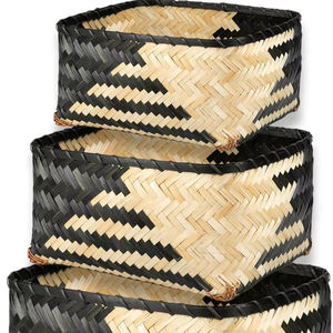 Cestas de Almacenamiento de Bambú Tejido, Juego de 3 Cestas de Bambú con Patrón Natural y Negro para Almacenamiento y Organización, Cesta Estilo Boho - Product Image 1