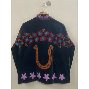 Hand Embroidered Knitted Velvet Winter <b>Jacket</b> <b>Women</b> Mandarin Collar Full Sleeve Heart Pattern Bohemian Style Coat - Product Image 4