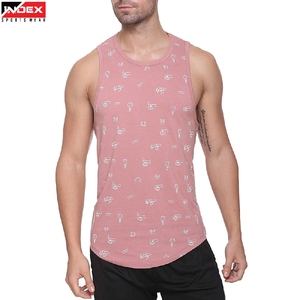 Camiseta sin mangas con estampado rosa para hombre, cuello redondo, informal, transpirable, de algodón, para entrenamiento - Product Image 1