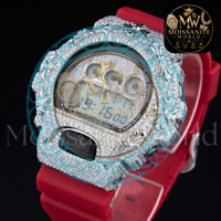 Montre personnalisée VVS Moissanite Iced Out pour homme, en argent sterling 925, entièrement faite à la main, bijoux de luxe, ensemble cadeau Hip Hop, bracelet rouge, la meilleure