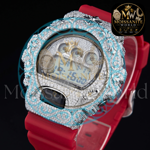 Custom VVS Moissanite Iced Out Watch For Men 925 Sterling Silver Fully Handmade Luxury Jewelry Hip Hop Gift Set <b>Red</b> Strap Best - Product Image 4