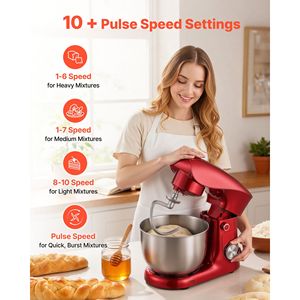 Impastatrice Elettrica da Cucina 4.4 QT, 1000W, con 10+ Velocità e Funzione Pulse, Ciotola in Acciaio Inox da 7L, Funzione di Inclinazione della Testa - Product Image 4