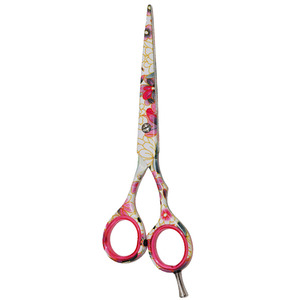 กรรไกรตัดผมสแตนเลสเยอรมันเคลือบลายดอกไม้ ขนาด 5.5 นิ้ว พร้อมที่พักนิ้ว - Product Image 4