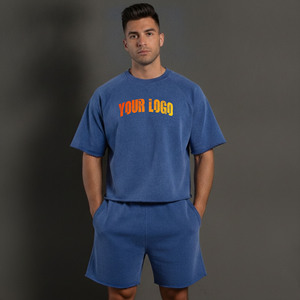 Ensemble court pour homme personnalisé, design vintage, délavé à l'acide, uni ou imprimé, 100% coton, respirant, anti-transpiration, séchage rapide, été - Product Image 1