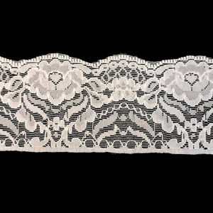 Hot Sale Premium White Floral Nylon Lace Trim – Vintage Rose <b>Pattern</b> Scalloped Edging Ribbon with Straight Sewing Edge - Product Image 1