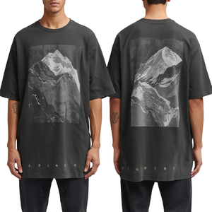 T-shirt Premium pour Homme, Coupe Oversize à Épaules Tombantes, Effet Délavé Acide, avec Motif Montagne Vintage, en Coton Épais - Product Image 3
