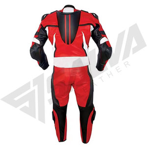 Combinaison de moto en cuir à manches longues pour homme, rouge, noir, blanc, blocs de couleur, coupe-vent, équipement de protection, une pièce, Salva Leather - Product Image 3