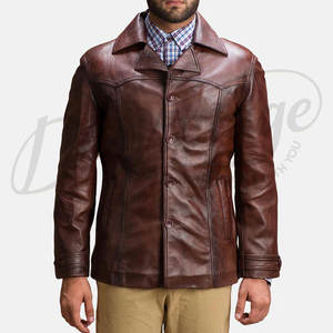Chaqueta de Cuero Genuino Marrón Premium para Hombre, Corte Entallado, Estilo Clásico con Botones, Ropa Casual de Trabajo, Abrigo para Otoño e Invierno - Product Image 6