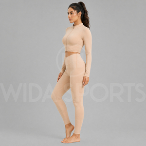 Ladies Activewear Set Long Sleeve Workout <b>Crop</b> <b>Top</b> High Waist Leggings Stretch Lightweight Solid Front Gym Fitness Training Yoga - Product Image 4