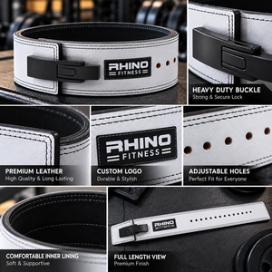 RHINO FITNESS <b>White</b> Leather Adjustable <b>Wrap</b>-around Lumbar Support Weightlifting Belt for Men-All Seasons - Product Image 6