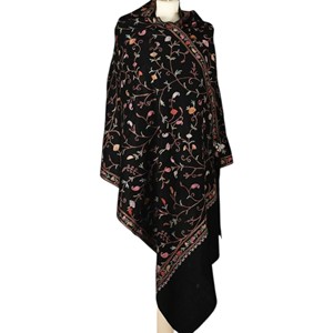 Women's Eco-Friendly Long Cashmere <b>Shawl</b> Black Embroidered Winter <b>Wrap</b> Scarf - Product Image 4