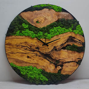 Greenery Home <b>Decor</b> <b>Wall</b> <b>Clock</b> with Moss <b>Wall</b> Art Stencil Made Moss & Wood <b>Wall</b> <b>Clock</b> <b>Decor</b> Gift - Product Image 3