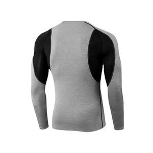Camiseta de Compresión Deportiva para Hombre, Manga Larga, Gris Naranja, Paneles Negros en Contraste, para Gimnasio, Entrenamiento, Deporte - Product Image 4