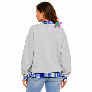 Sudadera con cuello simulado Mississippi con letras de tela a cuadros y ribetes, sudadera con cuello simulado con bordado personalizado - Product Image 3