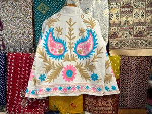Handmade Suzani Embroidered Velvet Quilted Reversible Eco-Friendly Boho Floral Cotton <b>Jacket</b> (Gift for Her) - Product Image 4