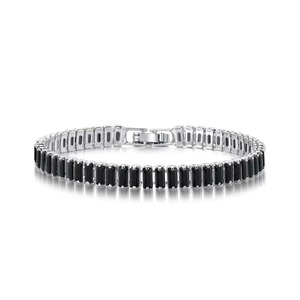 Stylish baguette cut black moissanite tennis <b>bracelet</b> in silver for men perfect for classy modern and festive occasions - Product Image 2