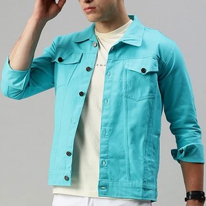High Street <b>Men's</b> Casual Coated Front Breathable Embroidered Vintage Bomber Jeans <b>Jacket</b> <b>Denim</b> with Single Button Closure - Product Image 4