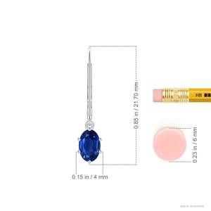 Pendientes de Oro Sólido de 14 Quilates con Zafiro Azul Ovalado y Cierre de Palanca |   Pendientes Clásicos con Piedras Preciosas Azul Rey - Product Image 2