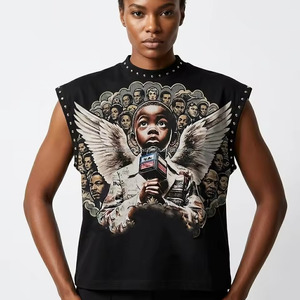 Débardeur personnalisé imprimé numériquement avec des strass – Jersey 100 % coton, tissu doux et respirant |   Streetwear unisexe surdimensionné - Product Image 5