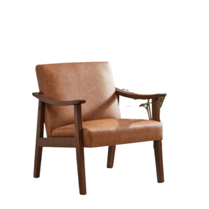 Fauteuil d'appoint moderne du milieu du siècle, en similicuir, avec structure en bois, fauteuil marron clair, meubles de salon. - Product Image 3