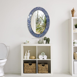 Espejo de mosaico de decoración de pared para sala de estar, mosaico de forma ovalada, espejo de pared azul océano para decoración de pared, gran oferta, Morden redondo - Product Image 6