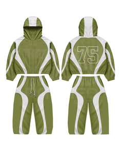 Mix Color Tracksuit Hood Zipper Full Sleeve Sporty <b>Jogger</b> Set Reflector Lines Digital Printing 100% <b>Nylon</b> Windbreaker Tracksuit - Product Image 2