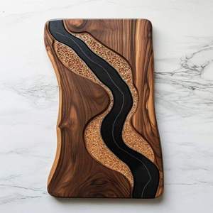 Planche à découper ronde haut de gamme en résine époxy et bois, personnalisée, pour servir le fromage, résistante au lave-vaisselle, idéale pour les restaurants, hôtels et traiteurs - Product Image 2