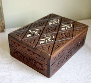 Natural <b>Wooden</b> Hand Carved Storage and Jewelry Box Sustainable Square - Product Image 1