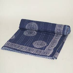 Handmade Vintage Indian Kantha Quilt Block Print Cotton <b>Bedspread</b> Reversible Fluffy Organic All-Season Bed Cover for Home Hotel - Product Image 4