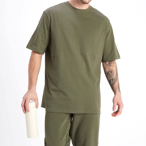 T-shirt Homme Sur Mesure en Mélange Polyester/Coton Grandes Tailles Qualité Luxe Col Rond Côtelé Épaules Tombantes Streetwear Coupe Classique - Product Image 2