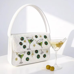 Beaded Olive Martini Shoulder Bag Luxury Handmade Women Evening Party Clutch Designer Fashion Handbag Zipper Closure - Product Image 1