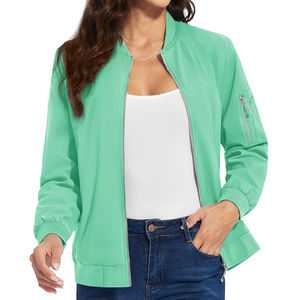 Chaqueta Bomber Blanca para Mujer, Prenda Exterior Neutral, Cierre Completo, Ropa para Combinar en Capas, Chaqueta Minimalista de Longitud Regular - Product Image 2