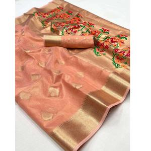 Sari Korra Tejido a Mano con Borde Paithani Zari |   Colección Étnica Festiva y para Fiestas a Precio de Mayoreo - Product Image 3