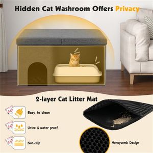 Gray Cat Litter Box Enclosure with Urine Proof Litter Mat and Entrance Shoe Stool Premium Cat Litter Box Accessories - Product Image 5