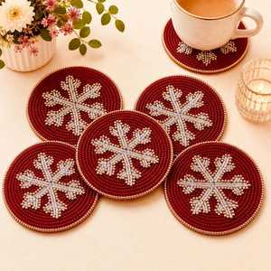 Handcrafted Embroidery Seed <b>Beads</b> <b>Coaster</b> Christmas Sparkling Seed <b>Beads</b> <b>Coaster</b> Embroidery Art For Christmas Use - Product Image 5