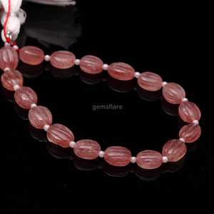 Cuentas de cuarzo rosa fresa talladas a mano, piedras preciosas ovaladas talladas a mano, cuentas de cuarzo rosa fresa natural, cuentas sueltas para joyería. - Product Image 1