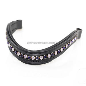 Lujo Cómodo vaca acolchado canal vacío cuero caballo ceja banda con incrustaciones de cristales multicolores diamante Bling ceja banda - Product Image 1