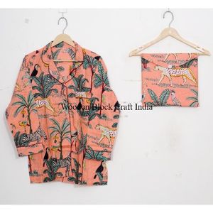 New Design Soft and Breathable Material Pure Cotton jungle Printed Designer Night Suits <b>Top</b> and Pajama Sets from India Wholesale - Product Image 2