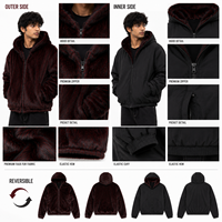 Sweat à capuche zippé réversible en fausse fourrure surdimensionné de haute qualité pour homme, avec logo brodé personnalisé, décontracté, pour l'hiver, vente en gros