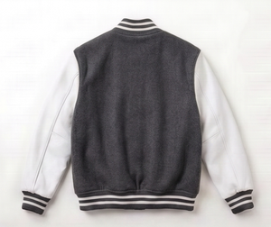Chaqueta Varsity Gris y Blanca para Hombre, Casual, con Botones al Frente, Cuello Camisero, Corte Regular, de Poliéster y Algodón - Product Image 2