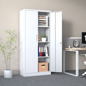 Armadio da Garage in Metallo Bianco 71'' con Porte in Acciaio con Serratura, 3 Ripiani Regolabili, Armadietti Alti per Conservazione Attrezzi - Product Image 1